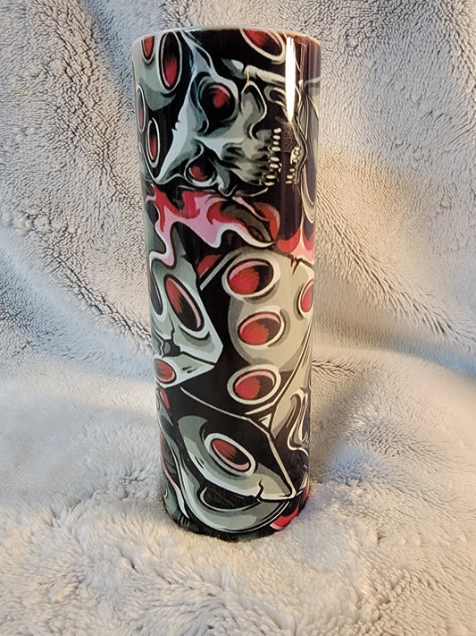 Pink and Black skull dice 20oz sublimination skinny tumbler.