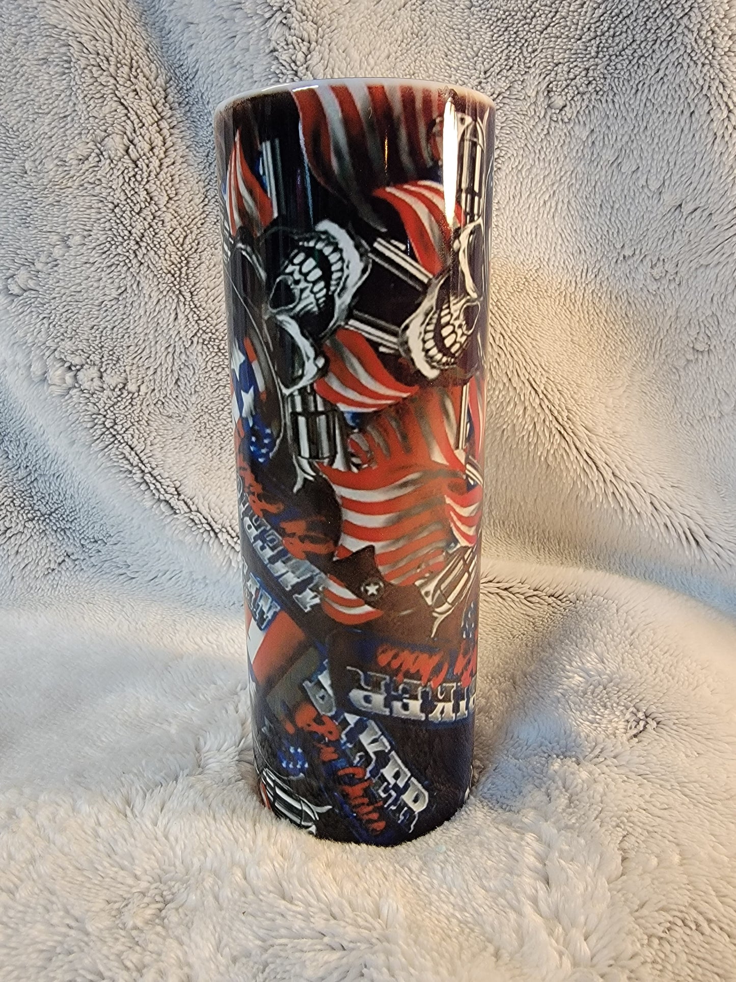 American By Birth, Biker By Choice 20oz sublimination skinny tumbler.