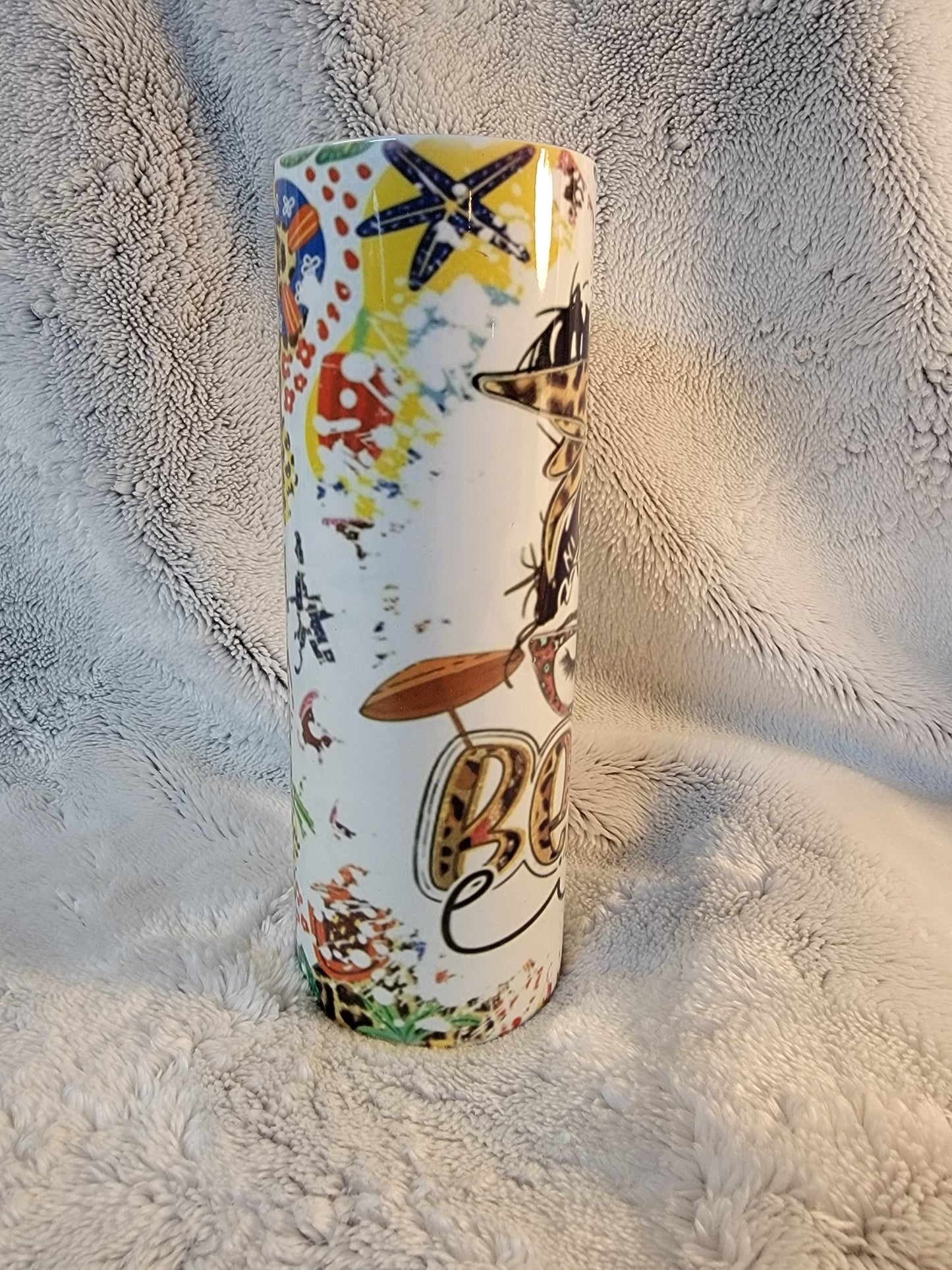 Beach Life Messy Bun 20oz sublimination skinny tumbler.