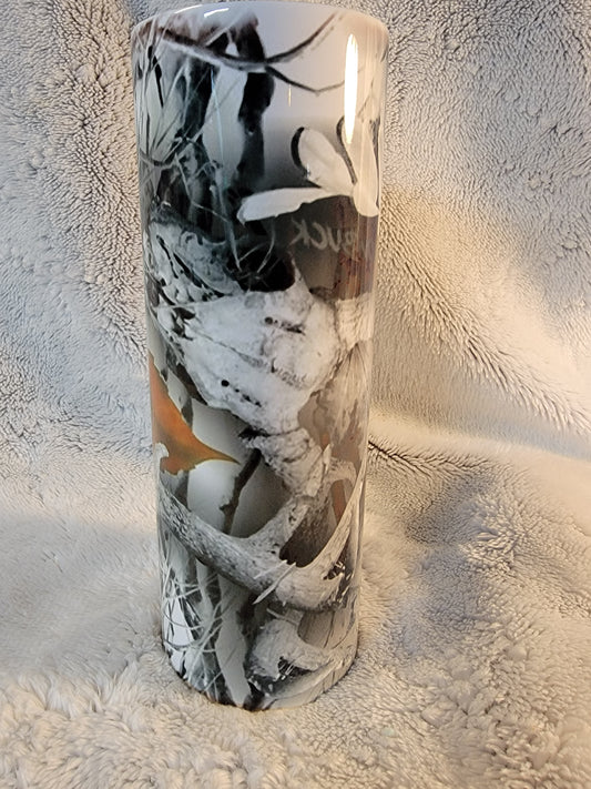 Snow buck 20oz sublimination skinny tumbler.