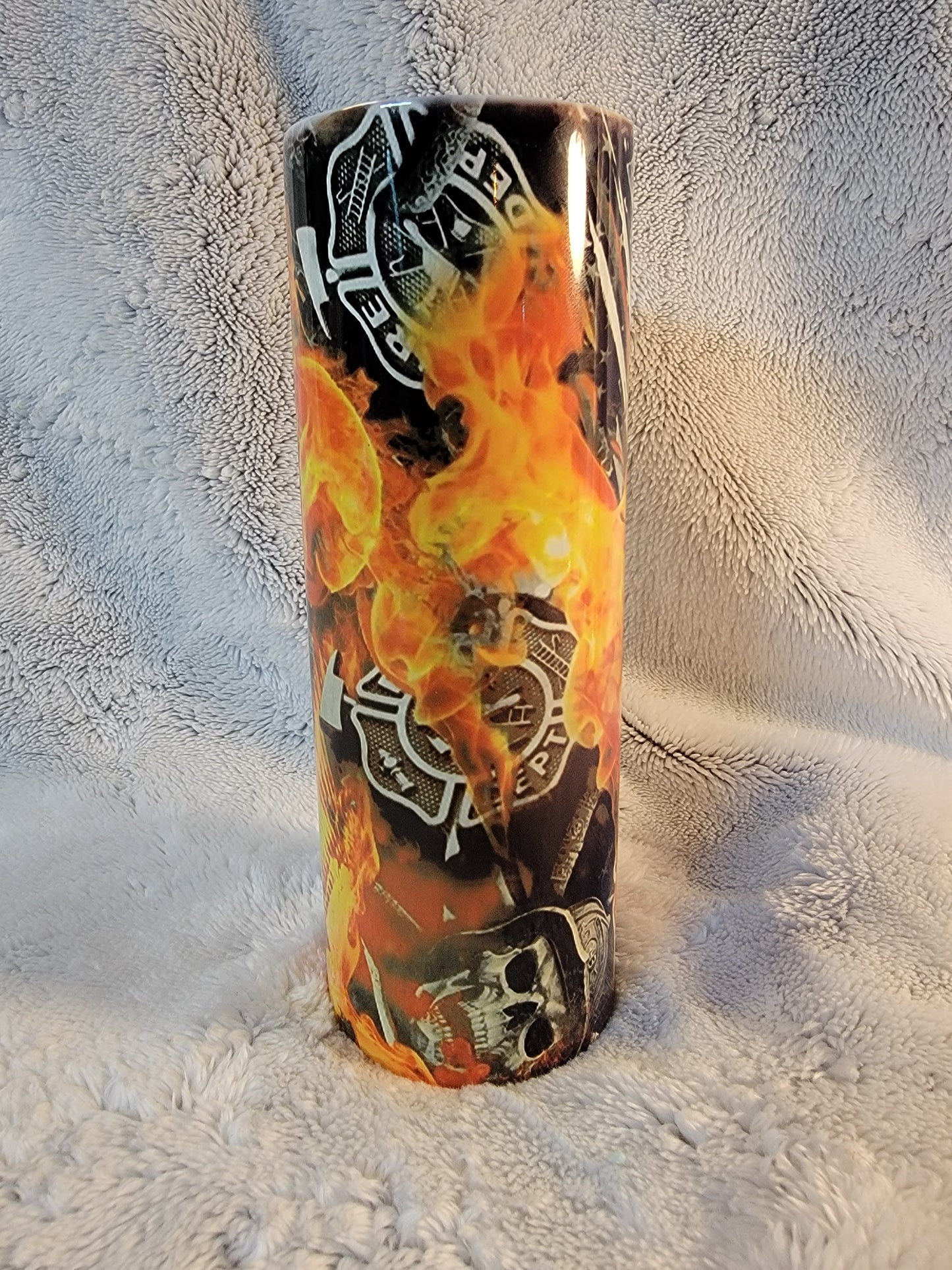 Thin Red Line Firefighter 20oz sublimination skinny tumbler.