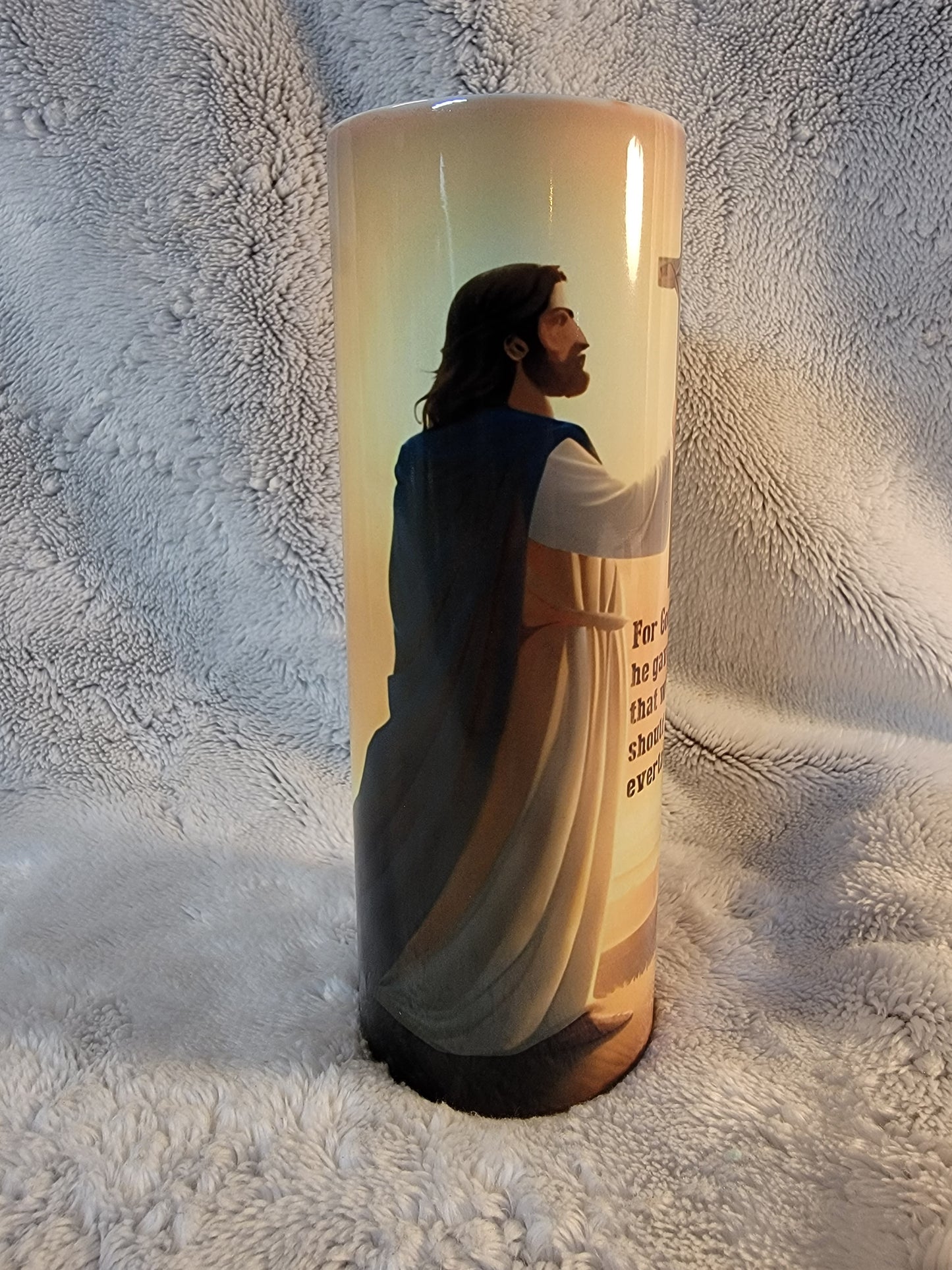 Bible Verse John 3:16 20oz sublimination skinny tumbler.