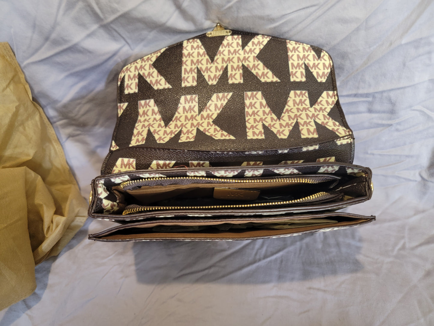 Brown & White MK Crossbody Bag