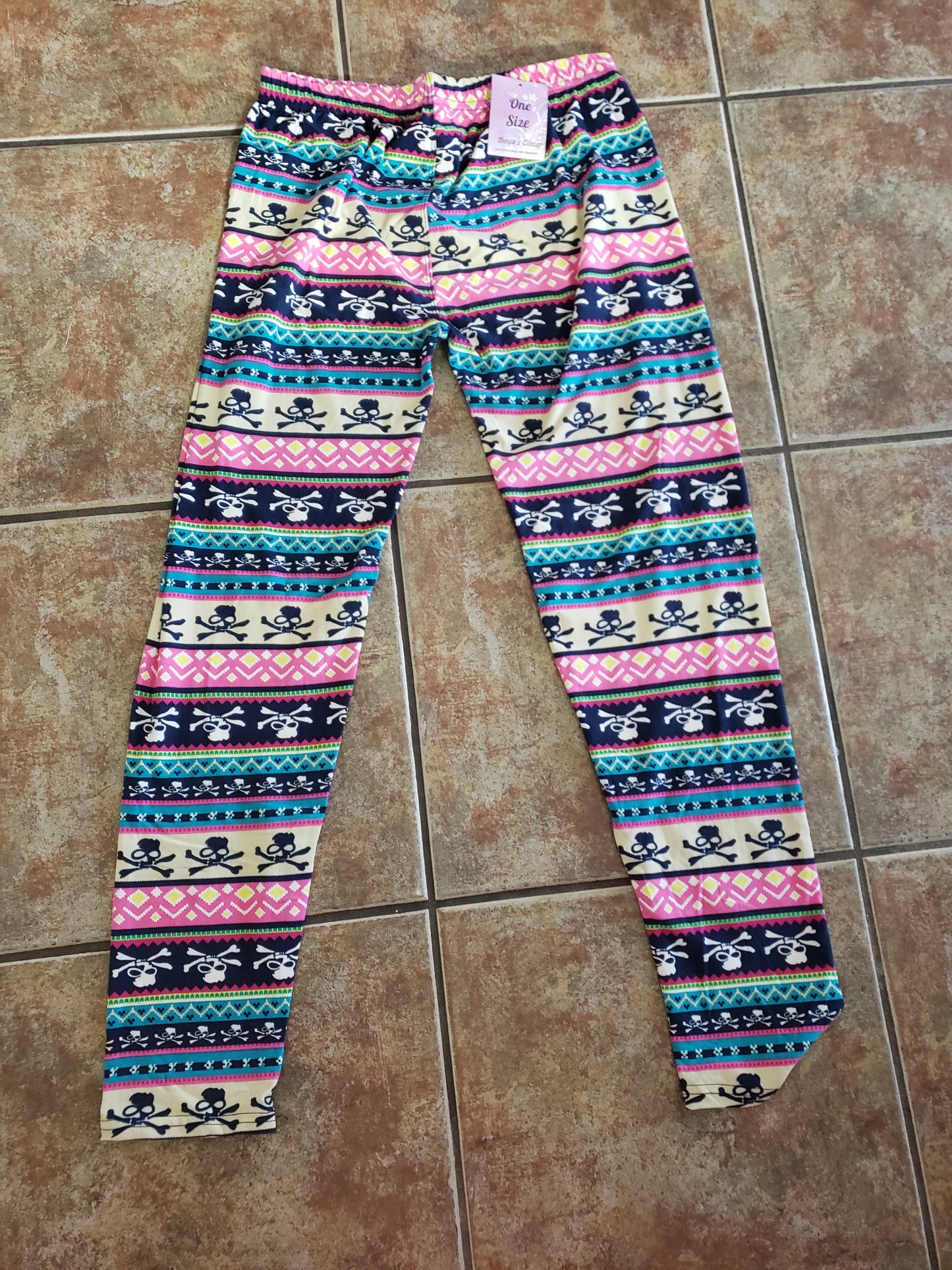 Colored Skull n Bones Luxuriously Soft Leggings for Women (Size-One Size)