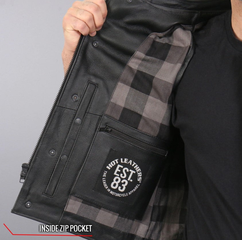 'Flannel' Motorcycle Club Style Conceal And Carry Leather Biker Vest