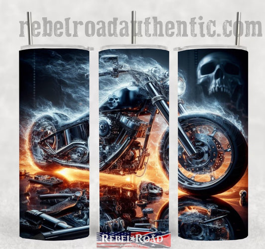 Haunted Ghosted Skull Biker 20oz sublimination skinny tumbler Customizable Options Available.