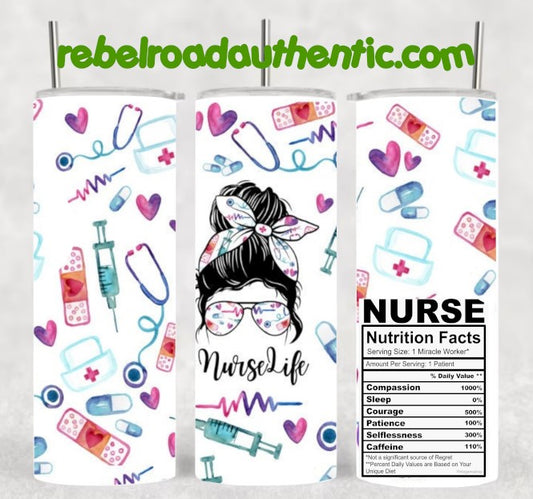 Nurse Life 20oz sublimination skinny tumbler Customizable Options Available.