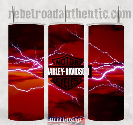 Red Harley Davidson Lightning 20oz sublimination skinny tumbler Customizable Options Available.