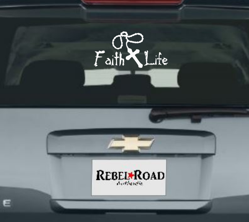 Faith Life Rosary and Cross Vinyl Decal – Bold Faith with Sacred Symbolism