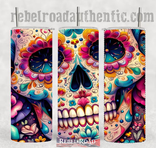 Sugar Skull 20oz sublimination skinny tumbler Customizable Options Available.
