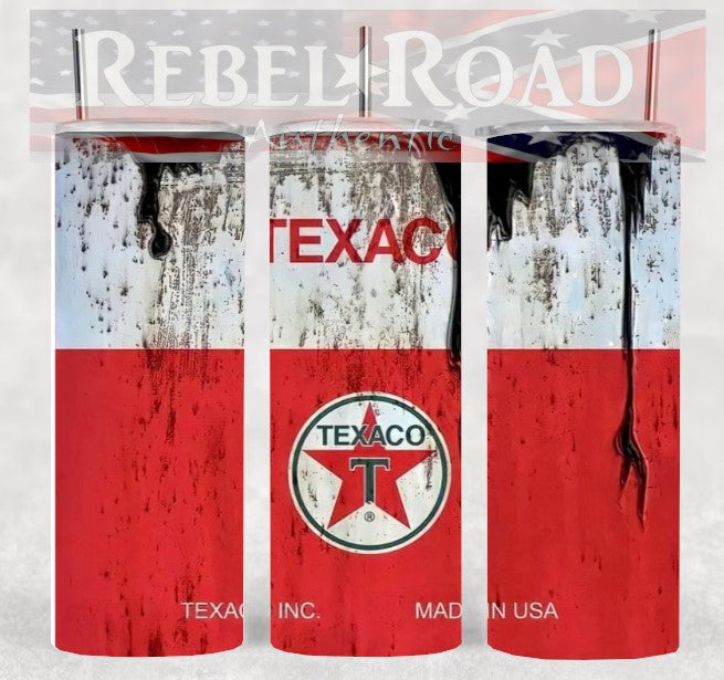 Texaco Oil Can 20oz sublimination skinny tumbler Customizable Options Available.