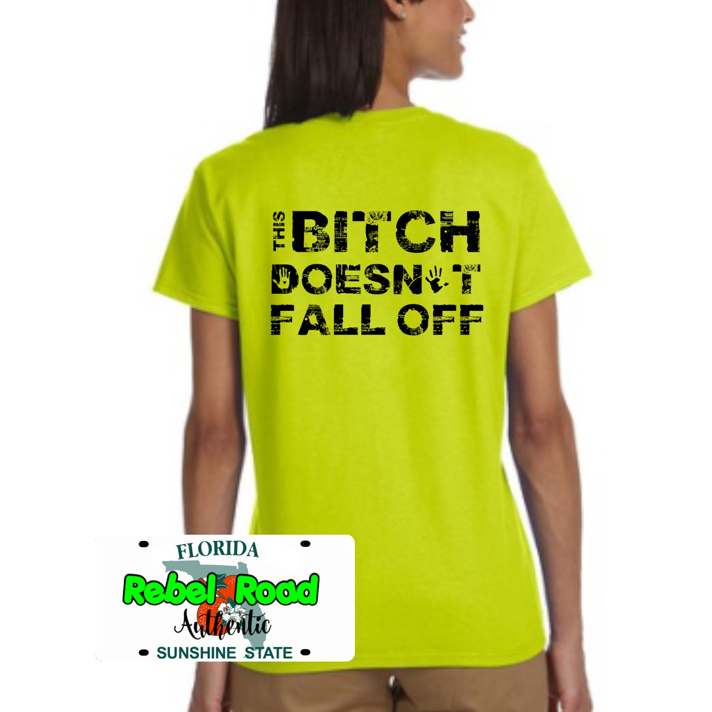 This Bitch Doesn’t Fall Off Women’s Biker T-Shirt – Funny Motorcycle Riding Tee for Strong Female Riders