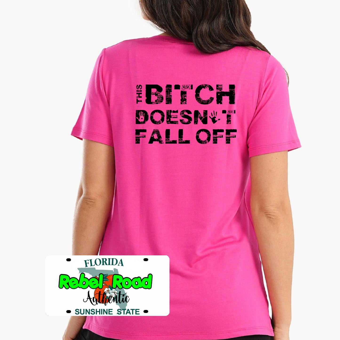 This Bitch Doesn’t Fall Off Women’s Biker T-Shirt – Funny Motorcycle Riding Tee for Strong Female Riders