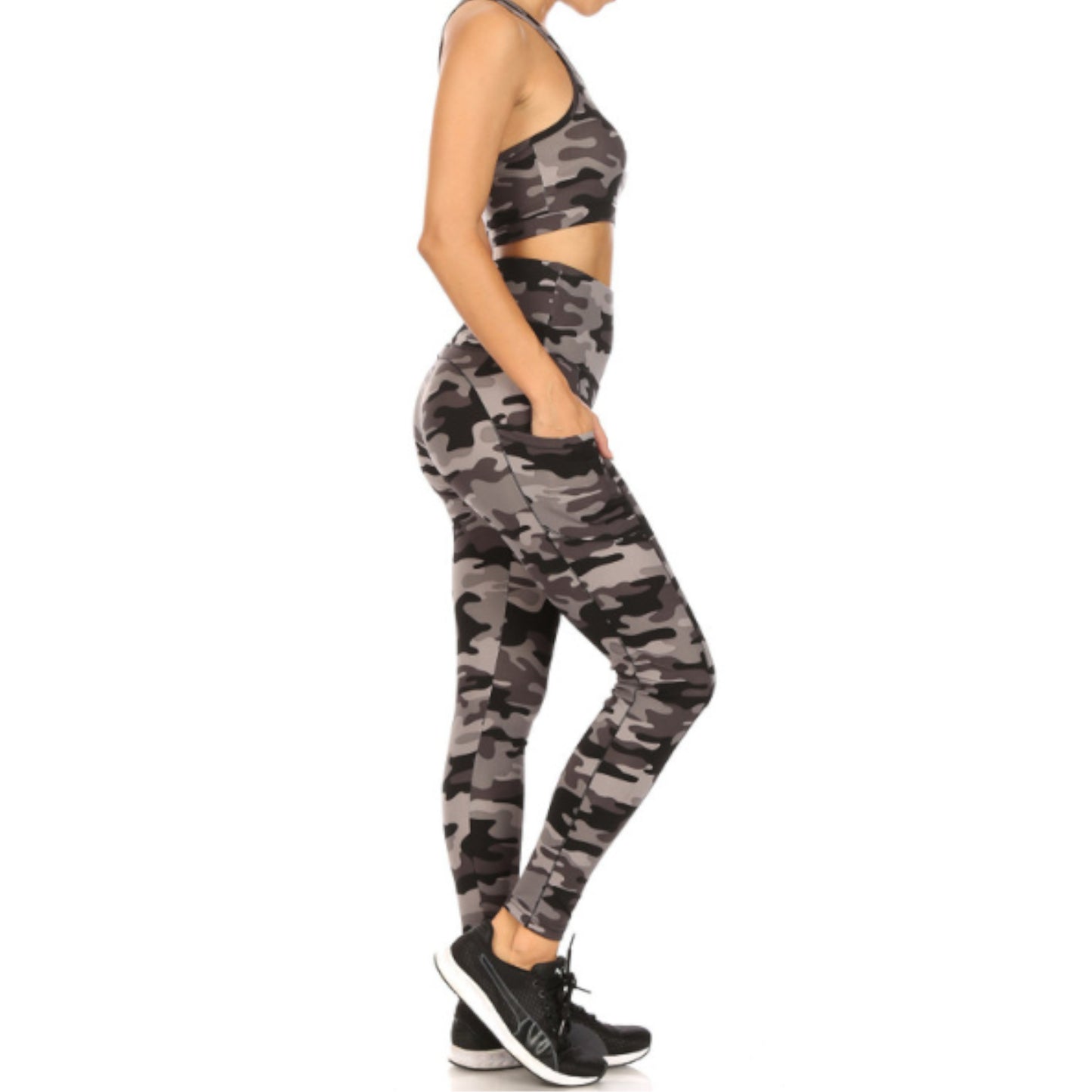 2 Piece Charcoal Camouflage Crop Top and Legging Set