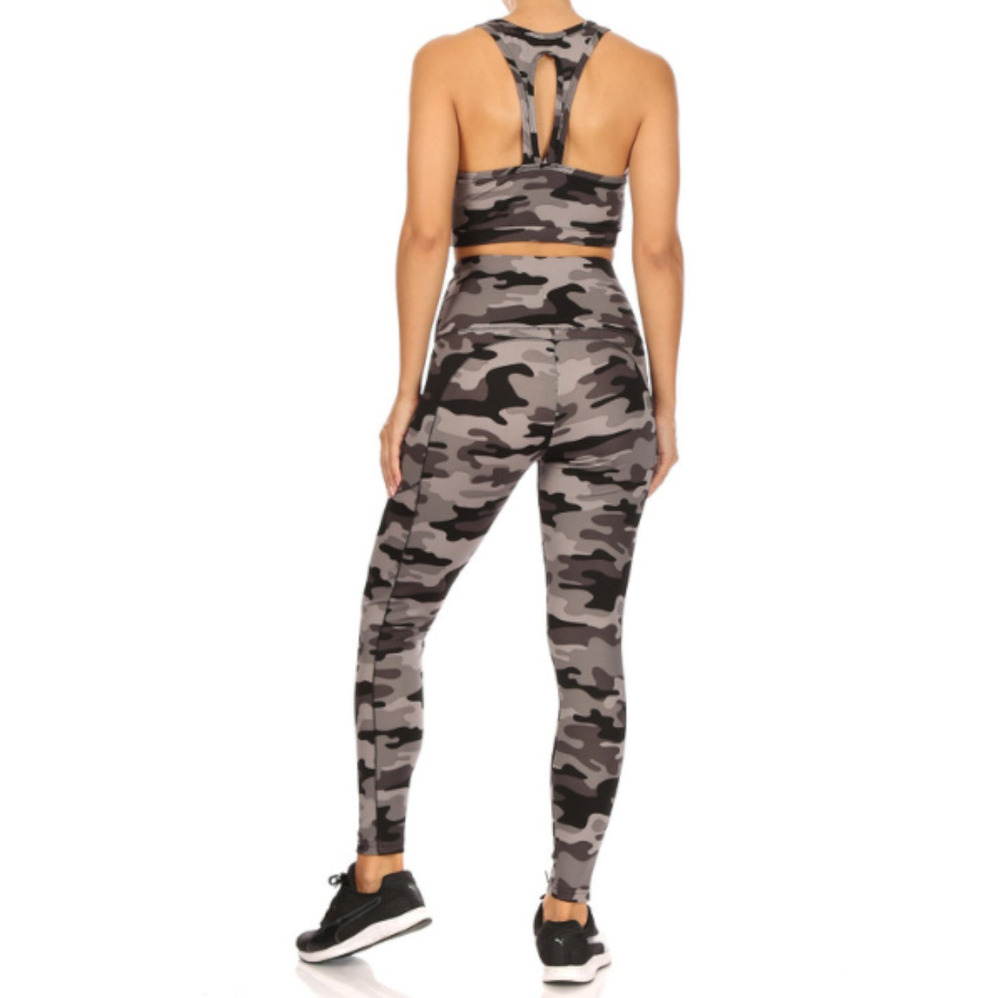 2 Piece Charcoal Camouflage Crop Top and Legging Set