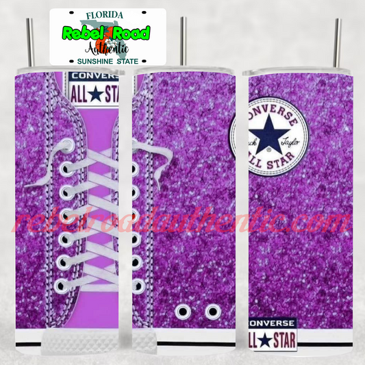 Purple Converse 20oz sublimination skinny tumbler Customizable Options Available.