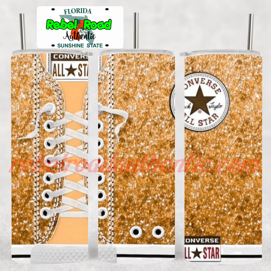 Gold Converse 20oz sublimination skinny tumbler Customizable Options Available.