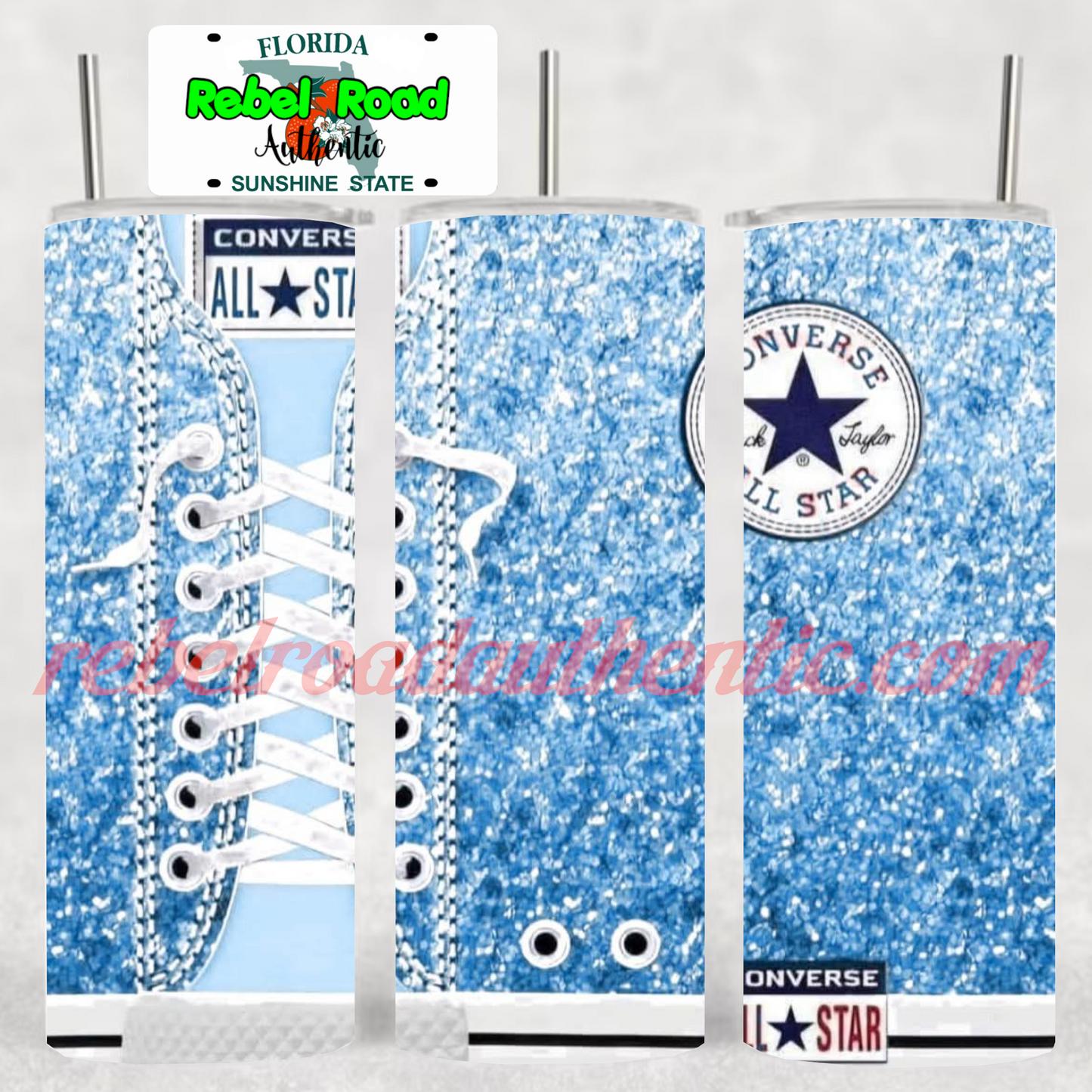 Light Blue Converse 20oz sublimination skinny tumbler Customizable Options Available.