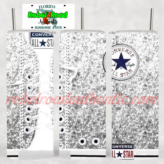 Silver Converse 20oz sublimination skinny tumbler Customizable Options Available.