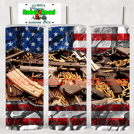 Pew Pew Flag 20oz sublimination skinny tumbler Customizable Options Available.