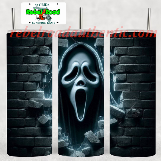 Ghost Face Wall 20oz sublimination skinny tumbler Customizable Options Available.