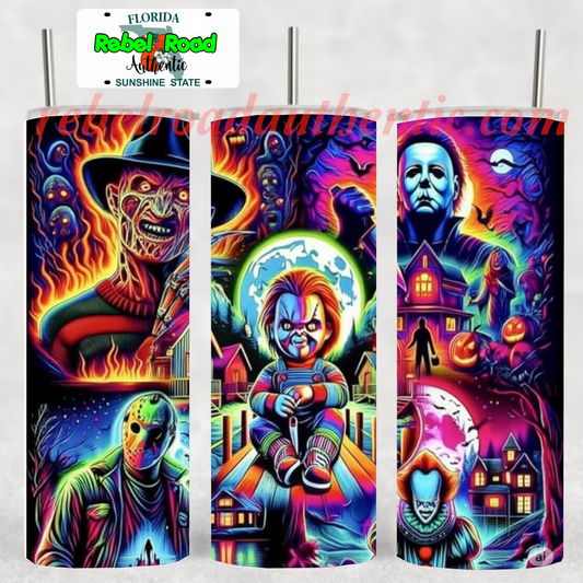 Horror Collage 20oz sublimination skinny tumbler Customizable Options Available.