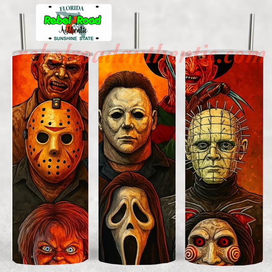 Horror Buddies 20oz sublimination skinny tumbler Customizable Options Available.