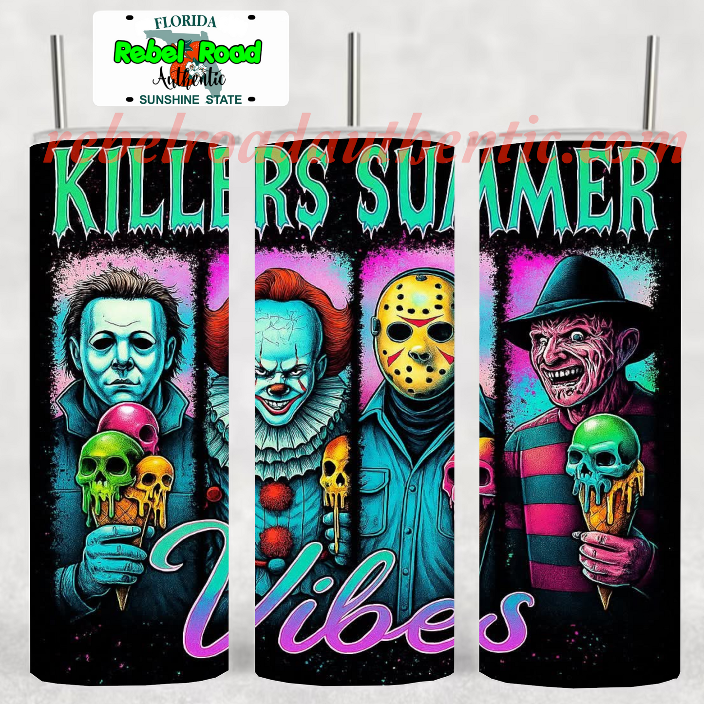Killer Summer Vibes 20oz sublimination skinny tumbler Customizable Options Available.
