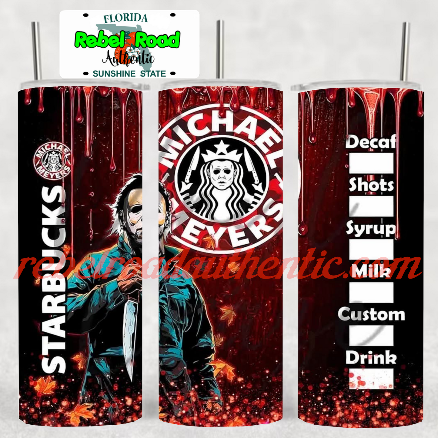 Michael Myers Starbucks 20oz sublimination skinny tumbler Customizable Options Available.