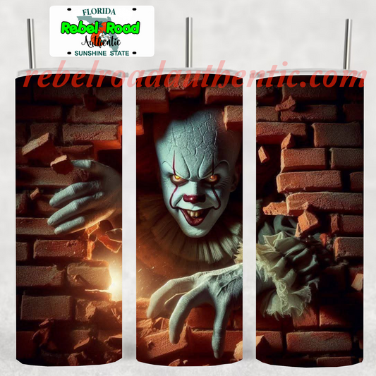 Pennywise Wall 20oz sublimination skinny tumbler Customizable Options Available.