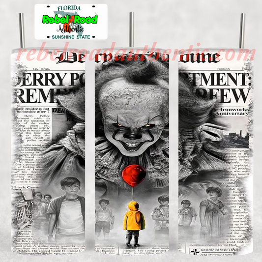 Pennywise News 20oz sublimination skinny tumbler Customizable Options Available.