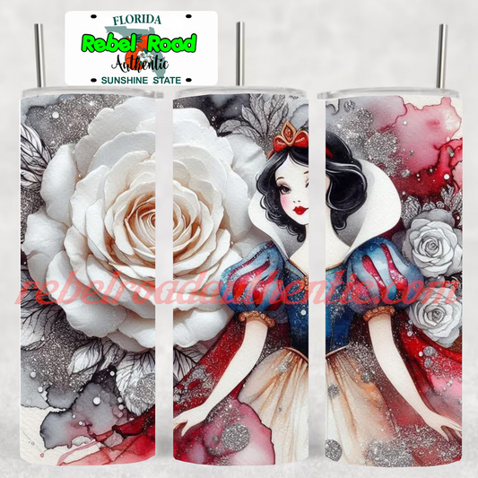Snow White Rose 20oz sublimination skinny tumbler Customizable Options Available.