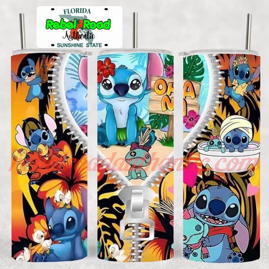Stitch Ohana Zipper 20oz sublimination skinny tumbler Customizable Options Available.