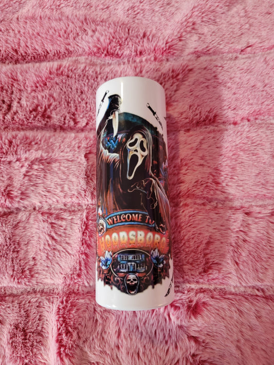 Scream Ghost Face Hello Sidney 20oz skinny tumbler.