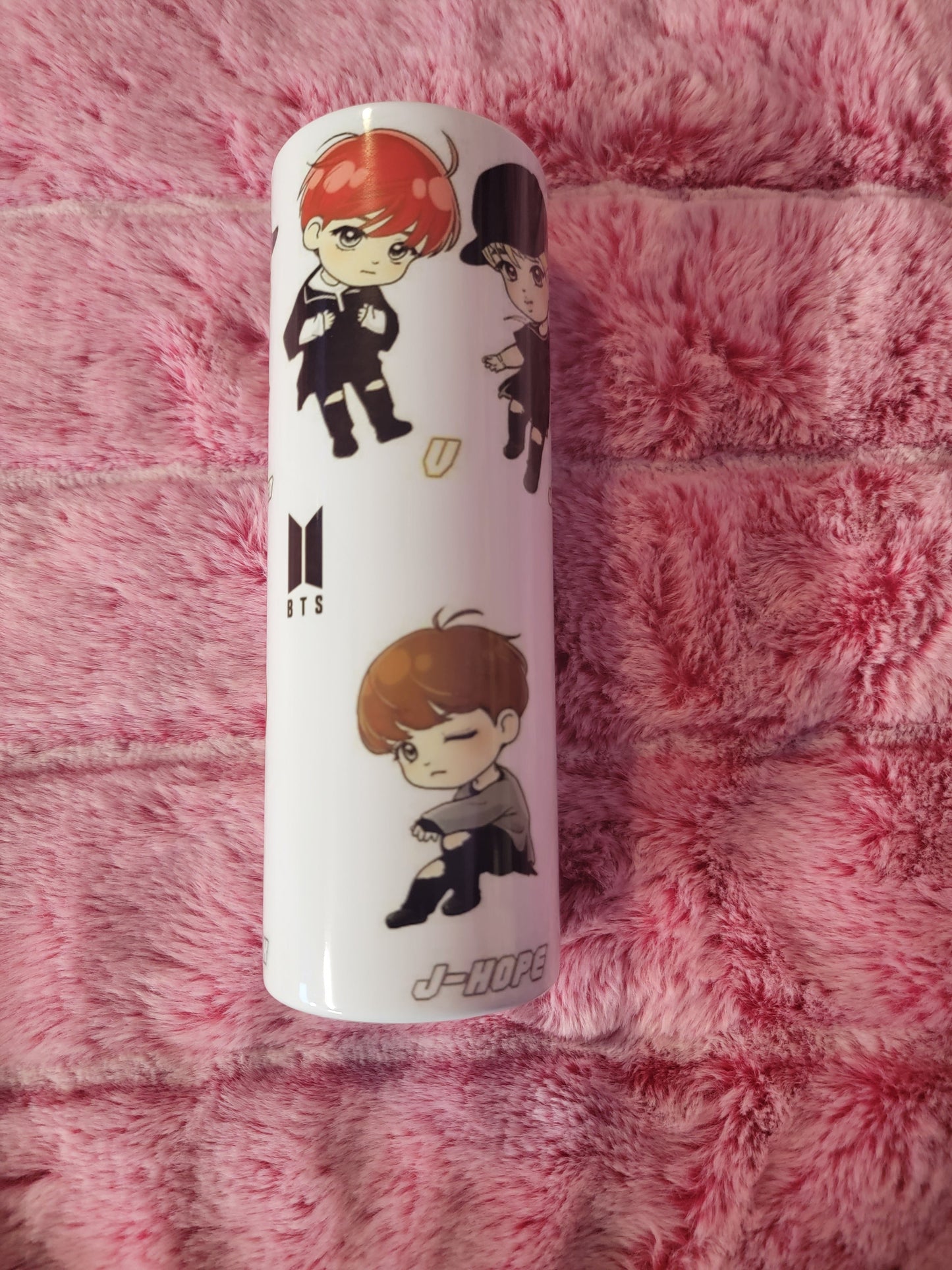 BTS Chibi characters 20oz skinny tumbler.