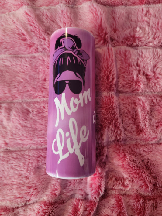 Mom Life Hairstyle 20oz skinny tumbler.
