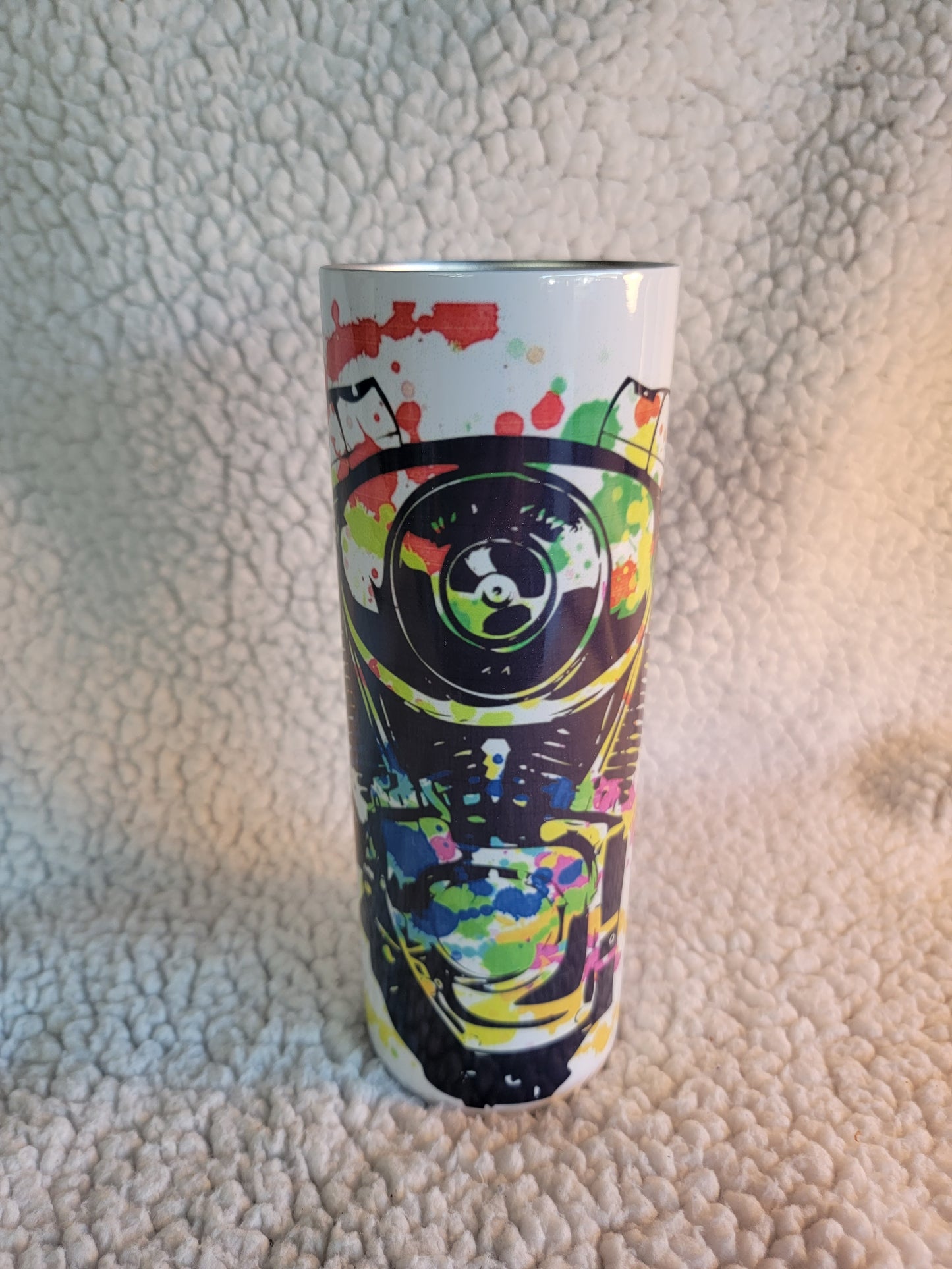 Splatter V-Twin 20oz skinny tumbler.