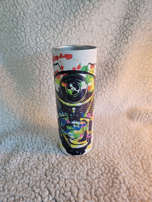 Splatter V-Twin 20oz skinny tumbler.