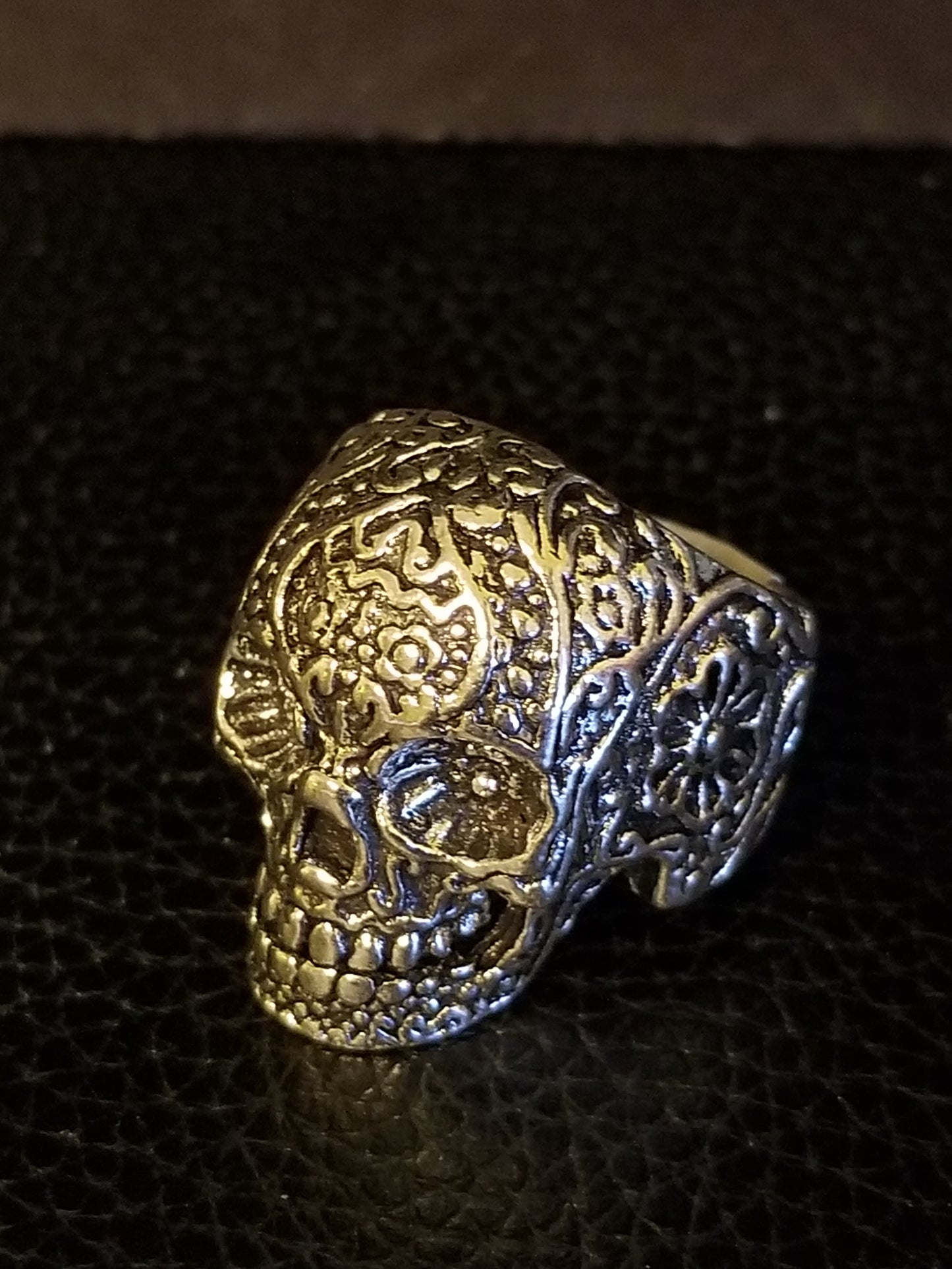 Detailed Sugar Skull Biker/Punk Ring Size 8