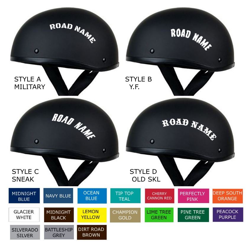 custom motorcycle helmet vinyl Custom Name/Road Name Motorcycle Helmet Decals – Rebel Road Authentic