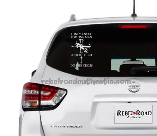 I Only Kneel for One Man Cross Vinyl Decal – Spiked Cross Tribute to Christ