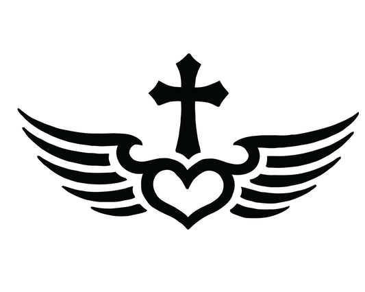 Angel Wings with Cross Vinyl Decal – Symbol of Protection & Faith