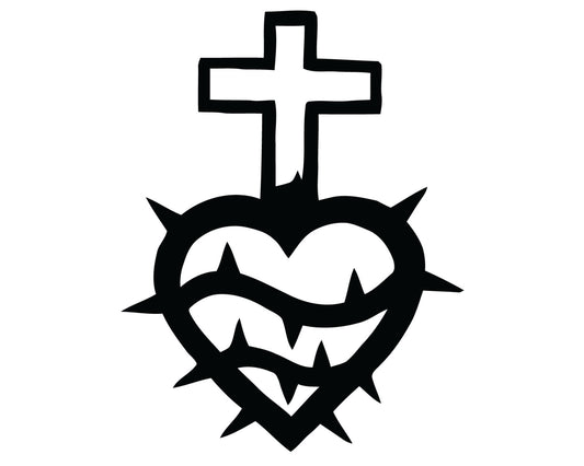 Thorn Heart and Cross Vinyl Decal – A Bold Symbol of Sacrifice & Eternal Love