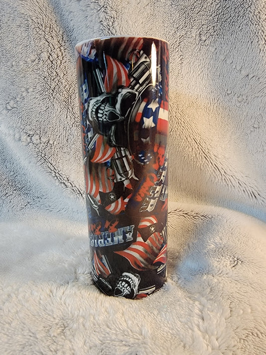American By Birth, Biker By Choice 20oz sublimination skinny tumbler.