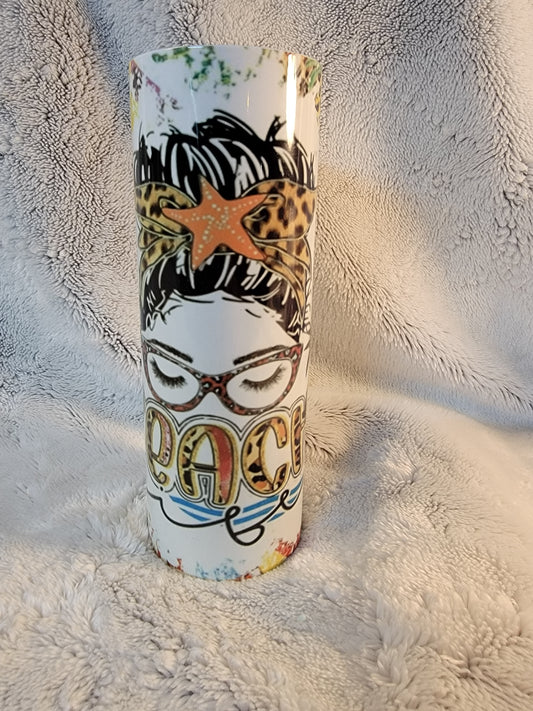 Beach Life Messy Bun 20oz sublimination skinny tumbler.