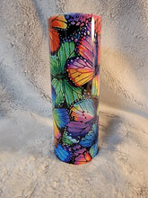 Load image into Gallery viewer, Multicolor butterfly 20oz sublimination skinny tumbler.