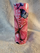 Load image into Gallery viewer, Pink and Blue Butterfly 20oz sublimination skinny tumbler.