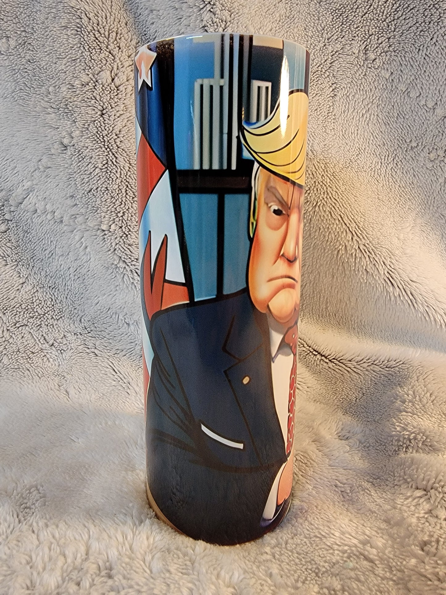 Donald Trump caricature 20oz sublimination skinny tumbler.