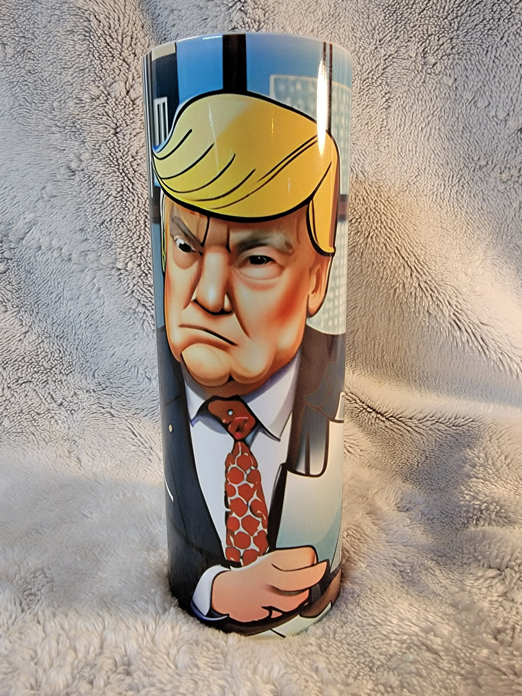 Donald Trump caricature 20oz sublimination skinny tumbler.