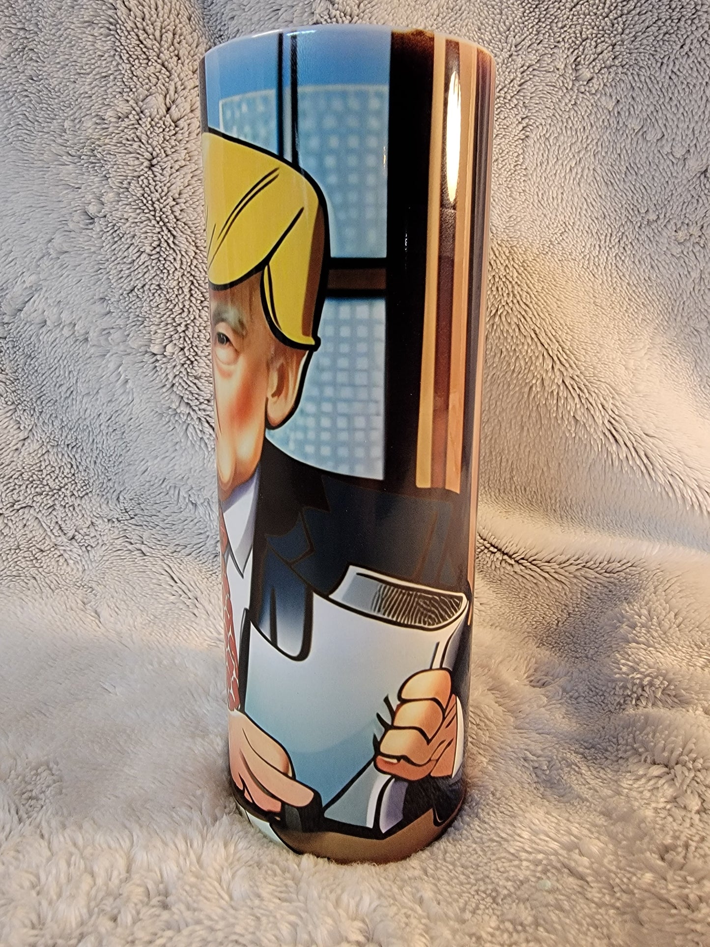 Donald Trump caricature 20oz sublimination skinny tumbler.